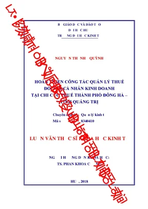Luận văn thạc sĩ hoàn thiện công tác quản lý thuế đối với cá nhân kinh doanh tại chi cục thuế thành phố đông hà tỉnh quảng trị