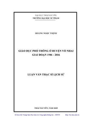 Luận văn thạc sĩ giáo dục phổ thông ở huyện võ nhai giai đoạn 1986 2016