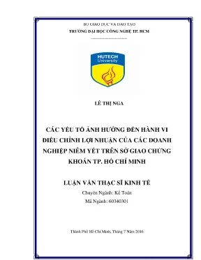 Luận văn thạc sĩ các yếu tố ảnh hưởng đến hành vi điều chỉnh lợi nhuận của các doanh nghiệp niêm yết trên sở giao chứng khoán tp hồ chí minh