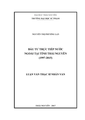 Luận văn thạc sĩ đầu tư trực tiếp nước ngoài tại tỉnh thái nguyên 1997 2015