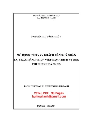 Luận văn thạc sĩ quản trị kinh doanh mở rộng cho vay khách hàng cá nhân tại ngân hàng tmcp việt nam thịnh vượng chi nhánh đà nẵng