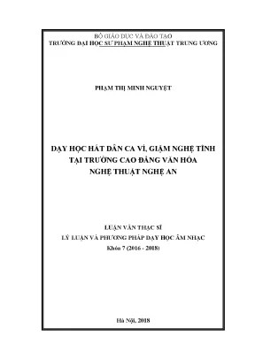 Luận văn thạc sĩ dạy học hát dân ca ví giặm nghệ tĩnh tại trường cao đẳng văn hóa nghệ thuật nghệ an