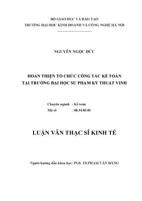 Hoàn thiện tổ chức công tác kế toán tại trường đại học sư phạm kỹ thuật vinh