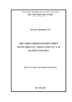 Luận văn thạc sĩ thực hiện chính sách phát triển nguồn nhân lực trong lĩnh vực y tế tại tỉnh vĩnh phúc