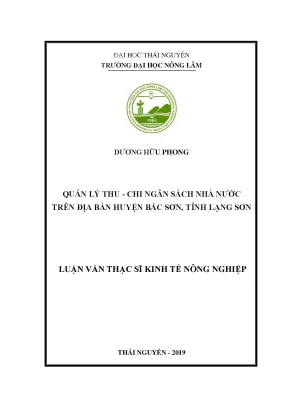 Luận văn thạc sĩ quản lý thu chi ngân sách nhà nước trên địa bàn huyện bắc sơn tỉnh lạng sơn