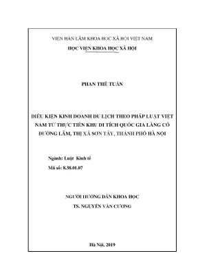 Luận văn thạc sĩ điều kiện kinh doanh du lịch theo pháp luật việt nam từ thực tiễn khu di tích làng cổ đường lâm thị xã sơn tây thành phố hà nội
