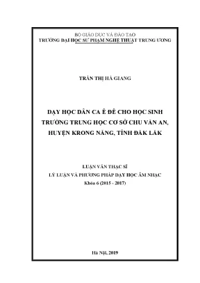 Luận văn thạc sĩ dạy học dân ca ê đê cho học sinh trường trung học cơ sở chu văn an huyện krong năng tỉnh đăk lăk