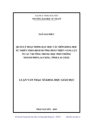 Luận văn thạc sĩ quản lý hoạt động dạy học các môn khoa học tự nhiên theo định hướng phát triển năng lực ở các trường trung học phổ thông thành phố lai châu tỉnh lai châu