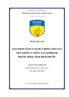 Luận văn thạc sĩ gi i pháp nâng cao huy đọ ng tiền gửi tiết kiệm cá nhân tại agribank phước bình tỉnh bình phước