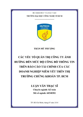 Luận văn thạc sĩ các yếu tố quản trị công ty ảnh hưởng đến mức độ công bố thông tin trên báo cáo tài chính của các doanh nghiệp niêm yết trên thị trường chứng khoán tp hcm