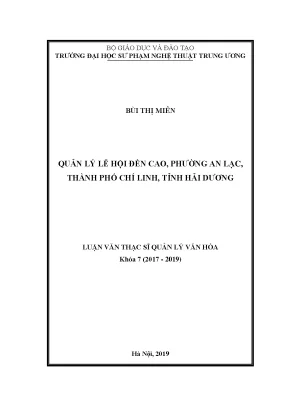 Luận văn thạc sĩ quản lý lễ hội đền cao phường an lạc thành phố chí linh tỉnh hải dương