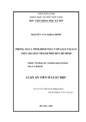 Luận án tiến sĩ phòng ngừa tình hình tội cướp giật tài sản trên địa bàn thành phố hồ chí minh
