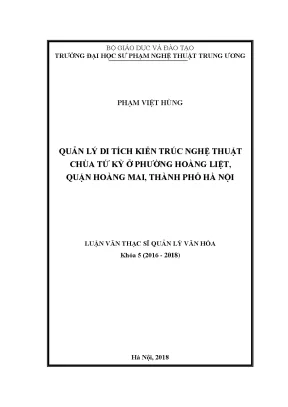 Luận văn thạc sĩ quản lý di tích kiến trúc nghệ thuật chùa tứ kỳ ở phường hoàng liệt quận hoàng mai thành phố hà nội