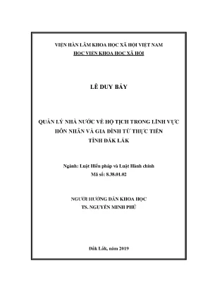 Luận văn thạc sĩ quản lý nhà nước về hộ tịch trong lĩnh vực hôn nhân và gia đình từ thực tiễn tỉnh đắk lắk