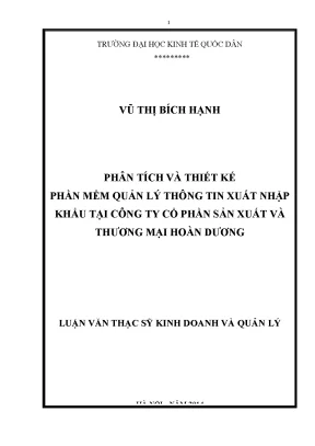 Phân tích và thiết kế phần mềm quản lý thông tin xuất nhập khẩu tại công ty cổ phần sản xuất và thương mại hoàn dương