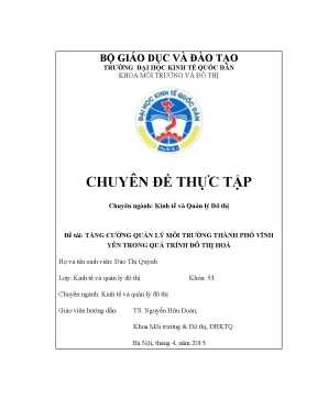 Tăng cường quản lý môi trường thành phố vĩnh yên trong quá trình đô thị hoá