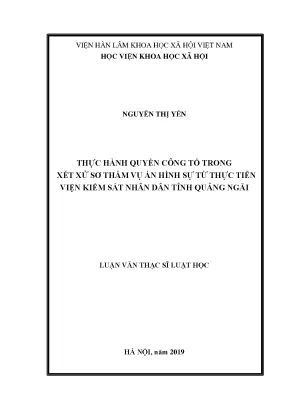 Luận văn thạc sĩ thực hành quyền công tố trong xét xử sơ thẩm vụ án hình sự từ thực tiễn viện kiểm sát nhân dân tỉnh quảng ngãi