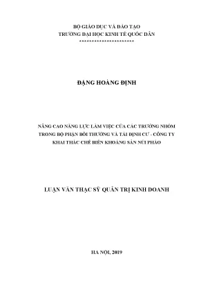 Nâng cao năng lực làm việc của các trưởng nhóm trong bộ phận bồi thường và tái định cư công ty khai thác chế biến khoáng sản núi pháo