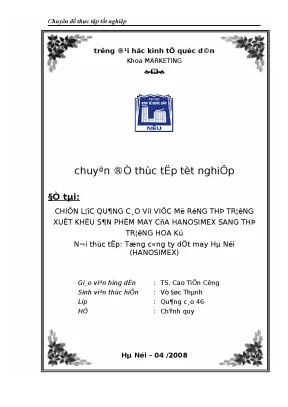 Chiến lược quảng cáo với việc mở rộng thị trường xuất khẩu sản phẩm may của hanosimex sang thị trường hoa kỳ