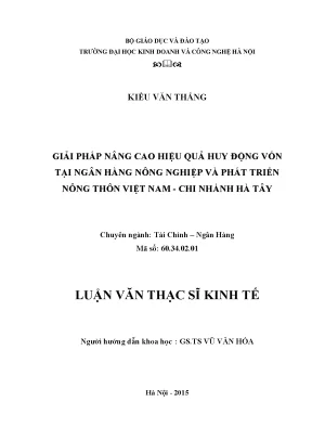 Giải pháp nâng cao hiệu quả huy động vốn tại ngân hàng nông nghiệp và phát triển nông thôn việt nam chi nhánh hà tây