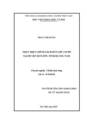 Luận văn thạc sĩ thực hiện chính sách dân chủ cơ sở tại huyện quế sơn tỉnh quảng nam
