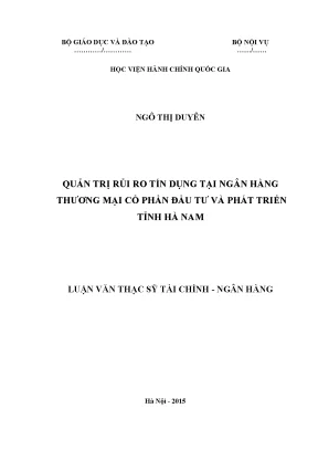Quản trị rủi ro tín dụng tại ngân hàng thương mại cổ phần đầu tư và phát triển tỉnh hà nam