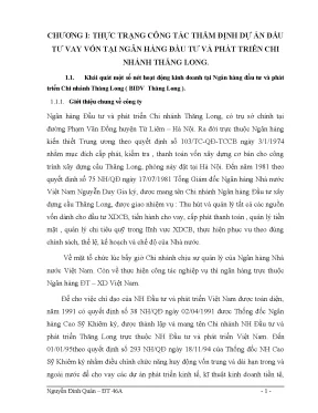 Luận văn tốt nghiệp giải pháp hoàn thiện công tác thẩm đ ịnh dự án đầu tư vay vốn trung hạn tại bidv chi nhánh thăng long