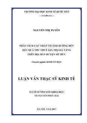 Phân tích các nhân tố ảnh hưởng đến kết quả thu thuế giá trị gia tăng trên địa bàn huyện mỹ đức
