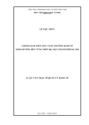 Luận văn thạc sĩ chính sách thúc đẩy tăng trưởng kinh tế theo hướng bền vững trên địa bàn thành phố hà nội
