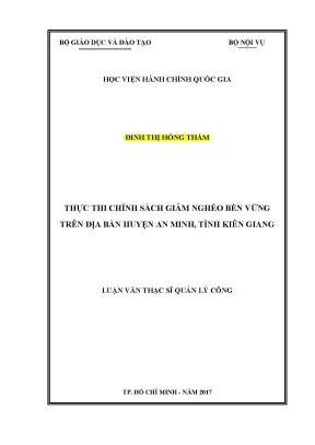 Luận văn thạc sĩ thực thi chính sách giảm nghèo bền vững trên địa bàn huyện an minh tỉnh kiên giang
