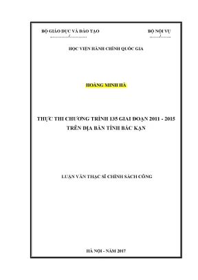 Luận văn thạc sĩ thực thi chương trình 135 giai đoạn 2011 2015 trên địa bàn tỉnh bắc kạn