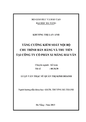 Luận văn thạc sĩ tăng cường kiểm soát nội bộ chu trình bán hàng và thu tiền tại công ty cổ phần xi măng hải vân