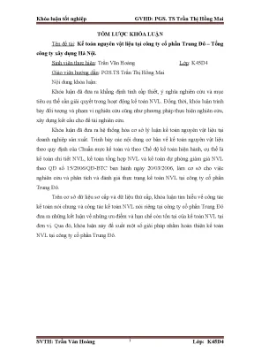 Luận văn tốt nghiệp kế toán nguyên vật liệu tại công ty cổ phần trung đô tổng công ty xây dựng hà nội