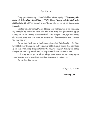 Luận văn tốt nghiệp tăng cường đào tạo và bồi dưỡng nhân viên tại công ty tnhh đầu tư thương mại và du lịch quốc tế hòa bình hà nội