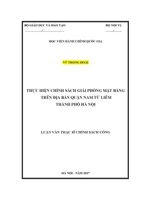 Luận văn thạc sĩ thực hiện chính sách giải phóng mặt bằng trên địa bàn quận nam từ liêm