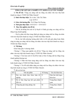 Luận văn tốt nghiệp nâng cao năng suất lao động của nhân viên trực tiếp kinh doanh tại công ty tnhh mỹ phẩm marado