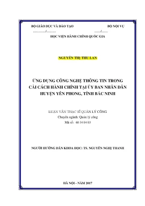 Luận văn thạc sĩ ứng dụng công nghệ thông tin trong cải cách hành chính tại ủy ban nhân dân huyện yên phong tỉnh bắc ninh