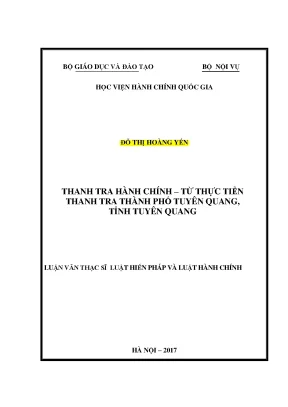 Luận văn thạc sĩ thanh tra hành chính từ thực tiễn thanh tra thành phố tuyên quang tỉnh tuyên quang