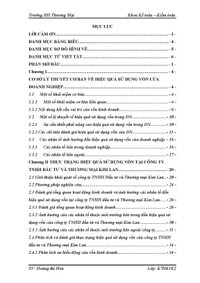 Luận văn tốt nghiệp hiệu quả sử dụng vốn tại công ty đầu tư và thương mại kim lan 2