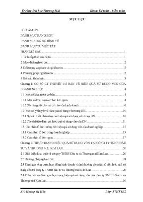 Luận văn tốt nghiệp hiệu quả sử dụng vốn tại công ty đầu tư và thương mại kim lan