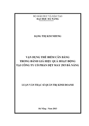Luận văn thạc sĩ vận dụng thẻ điểm cân bằng trong đánh giá hiệu quả hoạt động tại công ty cổ phần dệt may 29 3 đà nẵng