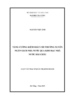 Luận văn thạc sĩ tăng cường kiểm soát chi thường xuyên ngân sách nhà nước qua kho bạc nhà nước hải châu