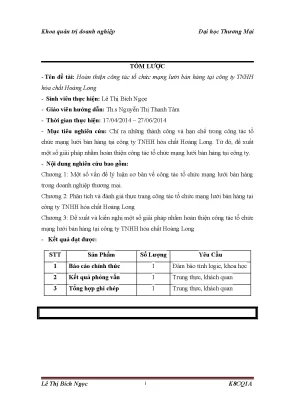 Luận văn tốt nghiệp hoàn thiện công tác tổ chức mạng lưới bán hàng tại công ty tnhh hóa chất hoàng long