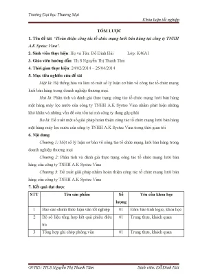 Luận văn tốt nghiệp hoàn thiện công tác tổ chức mạng lưới bán hàng tại công ty tnhh a k systec vina