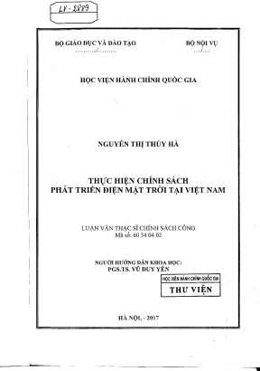 Luận văn thạc sĩ thực hiện chính sách phát triển điện mặt trời ở việt nam