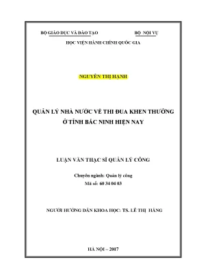 Luận văn thạc sĩ quản lý nhà nước về thi đua khen thưởng ở tỉnh bắc ninh hiện nay