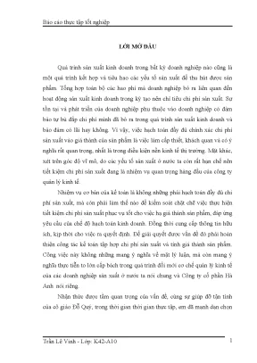 Luận văn tốt nghiệp kế toán chi phí sản xuất và tính giá thành sản phẩm tại công ty cổ phần hà anh