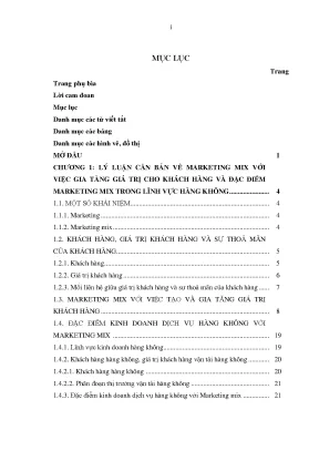 Luận văn thạc sĩ sử dụng marketing mix nhằm gia tăng giá trị cho khách hàng của việt nam airlines