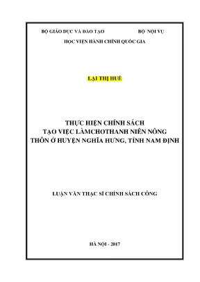 Luận văn thạc sĩ thực hiện chính sách tạo việc làm cho thanh niên nông thôn ở huyện nghĩa hưng tỉnh nam định