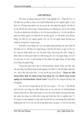 Luận văn tốt nghiệp nâng cao chất lượng thẩm định tín dụng trong hoạt động cho vay khách hàng doanh nghiệp tại maritimebank thanh xuân
